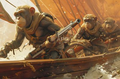 Affen-Piraten auf hoher See mit Musketen